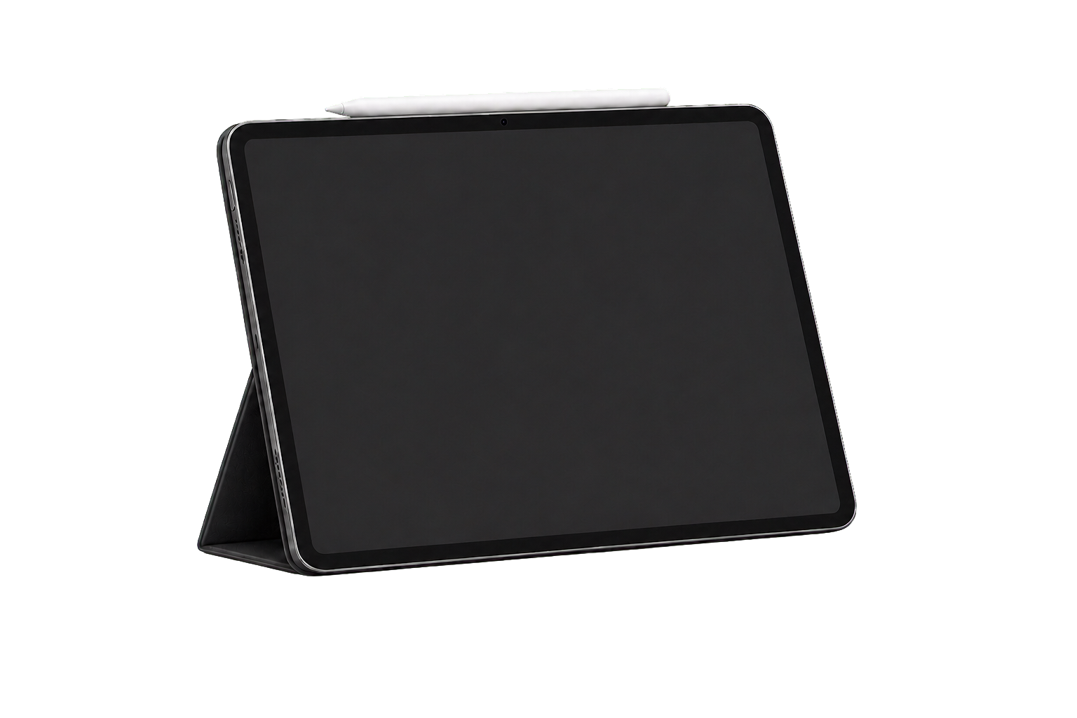 Aufgestelltes Tablet mit Pencil und Foliohülle